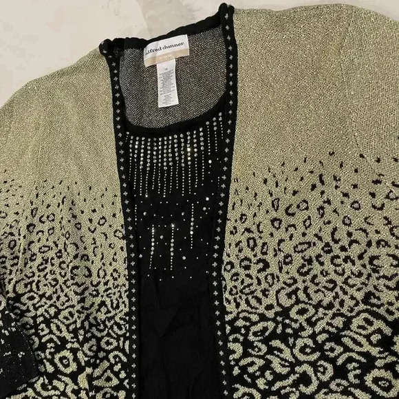 Alfred Dunner Cardigan Sweater Top Women’s 1X Sparkly Black Gold Leopard Print - Picture 3 of 7